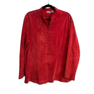 Chico's Jacket Womens 3 (XL) Red Suede Mandarin Collar Frog Closure Leather